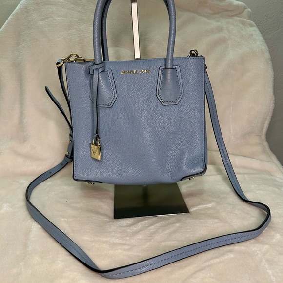 Michael Kors Blue Pebbled Leather Satchel with Gold Accents - Picture 15 of 15